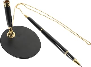 NUOBESTY Multi Function Writing Pen with Chain and Adhesive Holder Ergonomic Signature Pen for Office and Bank Use Abs and Stainless Steel Construction Quick Drying Ink Vertical Standing
