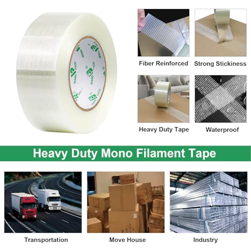Image of BOMEI PACK 6PACK Reinforced Packing Tape, 5.5Mil 2Inx 55Yds, Heavy Duty Filament Strapping Tape 2inch for Packing Shipping, Moving and Storage, Total 330yds