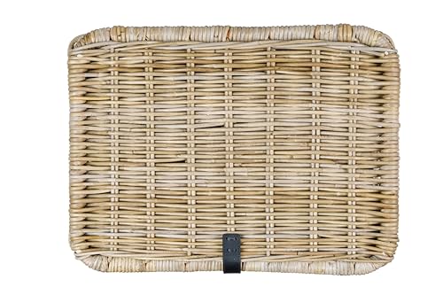 Basil DAX L Rattan Fahrradkorb, Stilvoller rechteckiger Aufbewahrungskorb mit Deckel und Kunstledergriffen, Grau, Handgeflochten, 30 l Volumen, Ideal für Damen- und Herrenfahrräder, Umweltfreundlich