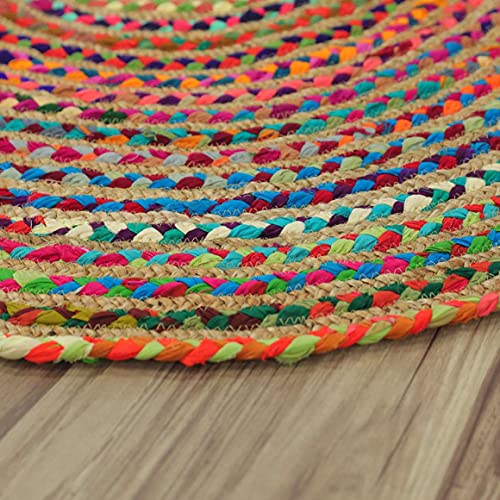 Image of Jute Braided Natural Hand Woven & Reversible Rug for Living Room Kitchen Entryway, Farmhouse Rustic Burlap Carpet Floor Mat (P /P, 120cm)