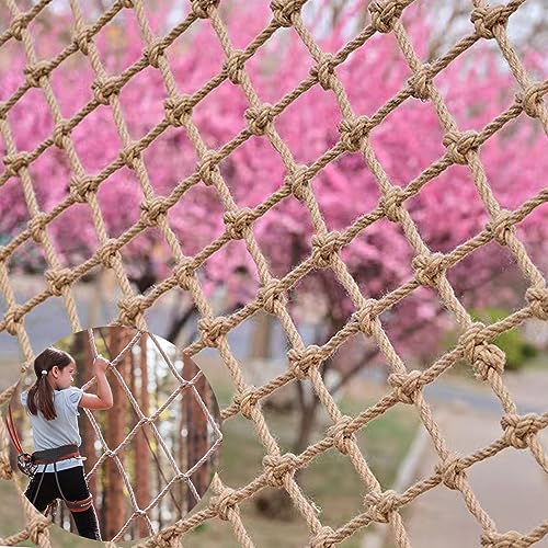 Heavy Duty Hemp Rope Net,3.3x9.9ft Decorative Cargo Net for Kids Climbing, Balcony Railing Safety Net, Durable Treehouse Netting, Natural Jute Twine Mesh for Stair Protection & Garden Decor - image 5