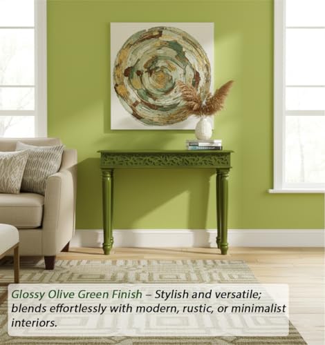 Image of Solid Wood Side Tables Console Sofa Tables End Table /Coffee Snack Console Table for Living Room, Hallway (Olive Green) (Olive Green)