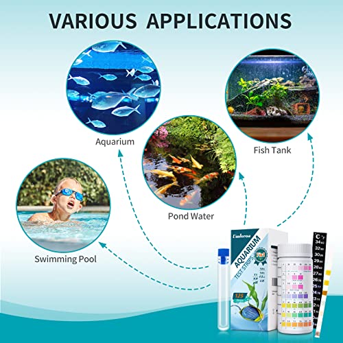 Image of Umlecoa 7 in 1 Aquarium Test Kit for Freshwater and Saltwater - 125 Aquarium Test Strips with Test Tube & Thermometer - Fast & Accurate Water Testing Strips for Aquarium /Pond /Pool