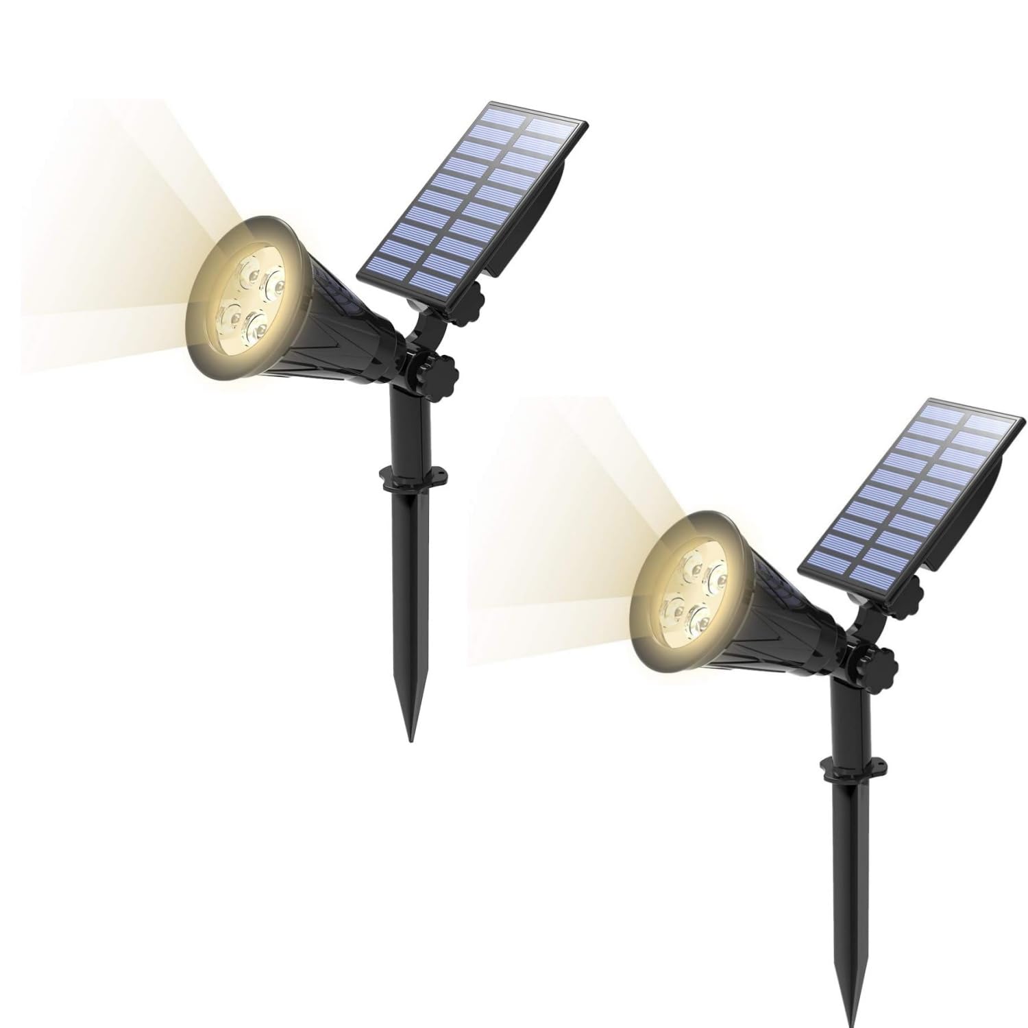 T-SUN LED Solar Spotlights, 2 in 1 Easy Installation Solar Landscape Lights, Waterproof Outdoor Garden Lights, Natural White 4000K, 180°Angle Adjustable, Auto ON/Off for Security Lighting, 2 Pack