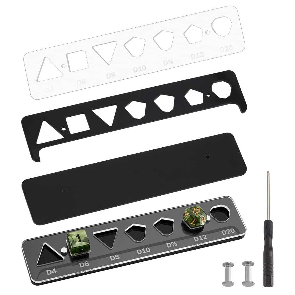 BENECREAT Acrylic Dice Tray, Polyhedral Dice Display Tray, Dice Storage Holder for RPG Table Games Board Games, Black, 19x4.1x1.2cm/7.5x1.6x0.47 Inch