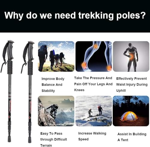 Image of Trekking Poles (2 Pack), Collapsible & Adjustable Hiking Sticks for Men & Women, Lightweight Aluminum Walking Poles with Anti-Shock System & Accessories - for Trekking, Hiking, Walking (Black)