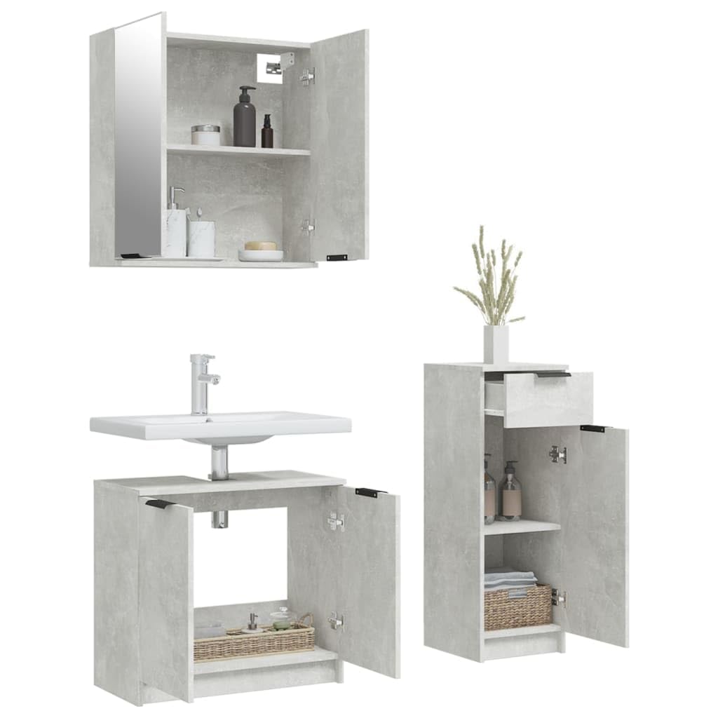 Armadietto Bagno VidaXL Grigio Cemento 30x30x190 Cm - 6 Ripiani Con Ante In Legno Multistrato - Foto 6