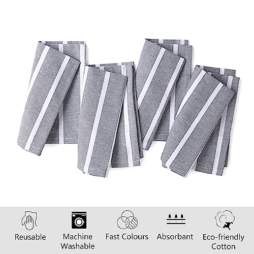 Image of Encasa XO Dining Table Napkins Set of 12, 43x43 cm | Machine Washable Reusable, Recycled Cotton Cloth Napkin, Soft & Absorbent, Table Decor for Hotels, Farmhouse - White & Roma Grey Stripes