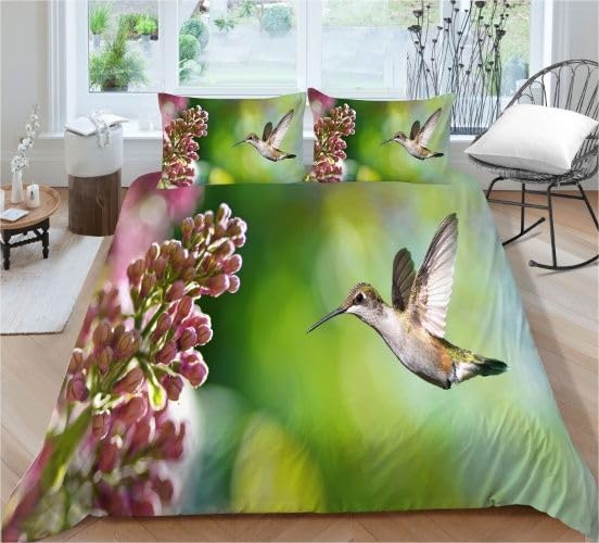 Housse de couette 140x200 confort 110g/m2 microfibre imprimée vert oiseau
