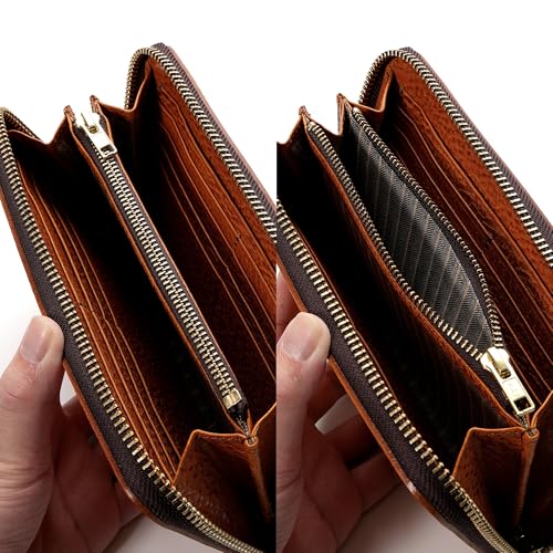 IJUN Handmade Vintage Clutch Wallet Bag for Men - Full Grain Oil Vegetable Tanned Cowhide Leather3
