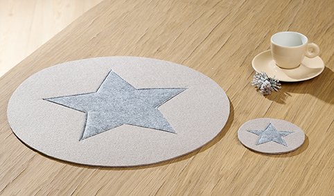 GILDE Filz Rundes Platzset Stern beige mit hellgrauem Stern Ø 35 cm...