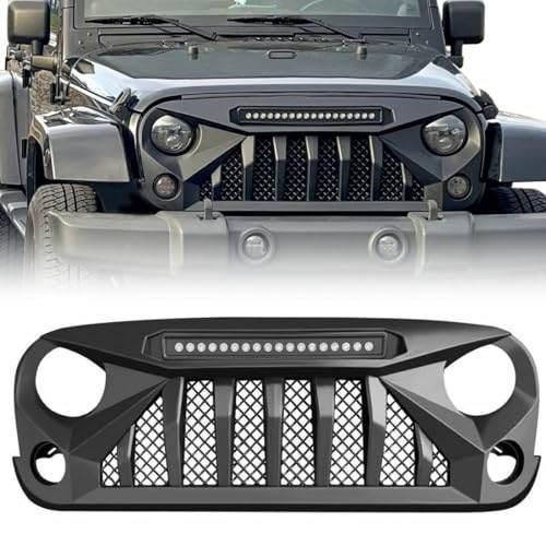Allinoneparts Front Grille with Offroad Lights Compatible with 2007-2018 Jeep Wrangler Rubicon Sahara Sport JK JKU, Matte Black