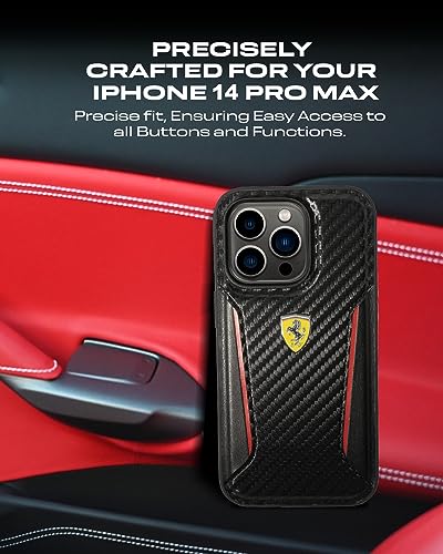 Image of CG MOBILE Ferrari Phone Case [Official Licensed] PU Carbon Case with Contrasted Edges Protective Case /Cover Compatible withiPhone 14 Pro Max (6.7-Inch) 2022 - Black