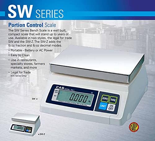Miniatura 2 de CAS Báscula de servicio de alimentos SW-5, 5 x 0.002 libras, KgOzLb conmutable, pantalla única, legal para el comercio