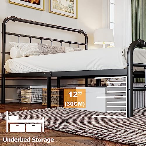 Theocorate Twin Xl Bed Frame,With Headboard And Footboard,14 Inch High 2500Lbs Metal Platform With Storage,No Box Spring Needed,Noise Free,Anti-Slip,Easy Assembly,Black #TOP3