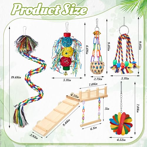 Image of 6 Pcs Parakeet Cockatiel Bird Toys, Parrot Swing Chewing Hanging Toys, Colorful Style Parrots Cage Accessories, Interactive Chew & Climb Play Set (Interactive Style)