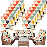 Newwiee 12 Pcs Patio Cushion Covers Outdoor Stretch Sofa Couch Cover Replacement Couch Slipcover Sofa Seat Chair Porch Patio Furniture Protector, Flexibility Washable(Multicolor,Geometric)