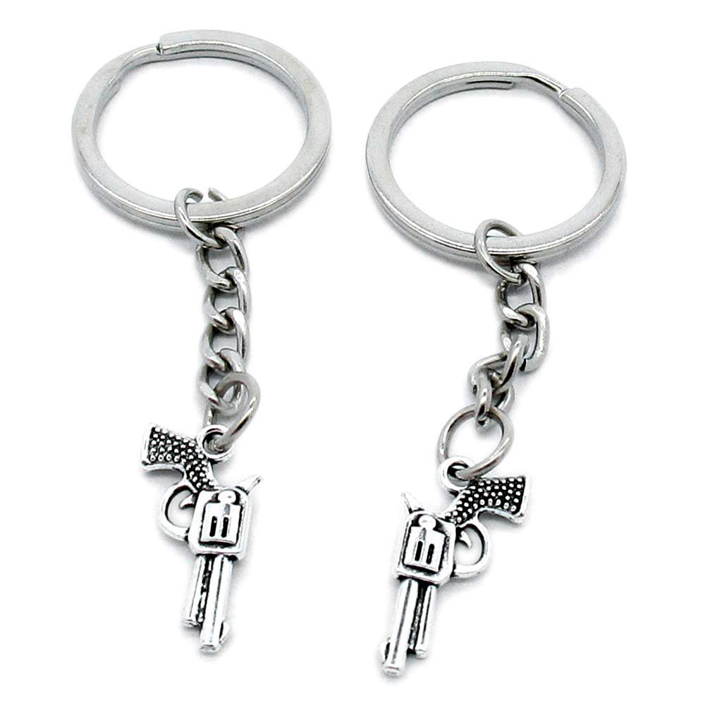 20 Items Metal Keychain Keyring Key Tags Chains Rings Jewelry Bag Charms T3JX9 Revolver Gun