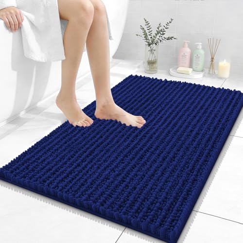Image of OLANLY Bathroom Rug Mat 36x24, Thick Soft and Absorbent Chenille Bath Mat, Non-Slip Rubber Backing, Machine Washable Quick Dry Bath Rugs for Tub Shower Floor, Home Decor Accessories, Navy Blue