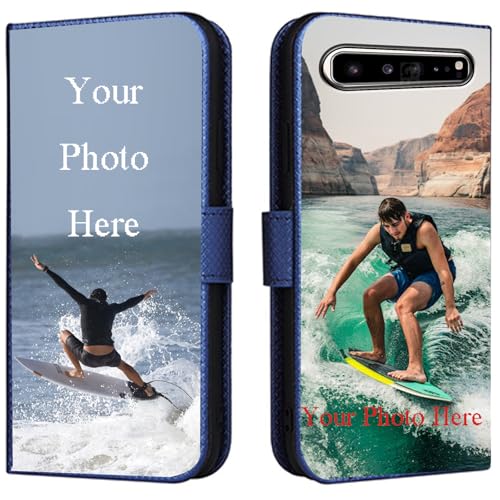 FortiCase Funda Personalizada para Samsung Galaxy S10 4G,Piel Carcasa Flip Case,Ranura para Tarjetas y Soporte Cover,con Foto Imagen Texto Disena Personalizada Carcasa - Blue-LN4