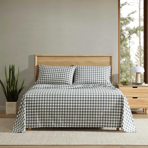 Image of Eddie Bauer - Queen Sheet Set, Crisp & Cooling Sheets w /a Naturally Smooth Cotton Percale Lightweight Feel - Matching Pillowcases & Deep Pocket Fitted Sheet (Preston Check Green)