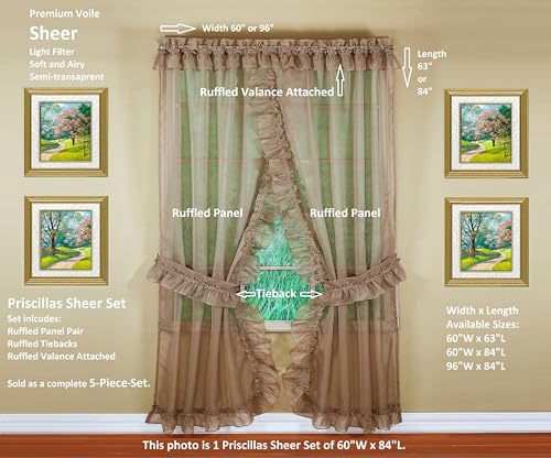 Image of Today's Curtain, Emelia Priscilla Sheer Pair 96 inch W x 84 inch L, Taupe, 5-Piece-Set