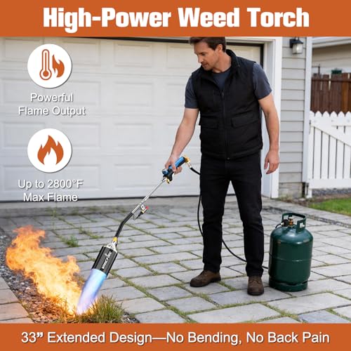 Propane Torch Weed Burner Kit with Storage Bag,Heavy Duty High Output Blow Torch with 1 lb Propane Cylinder Adapter & 10FT Hose,Flamethrower with Turbo Trigger for Weeding,Roofing,Ice Melting(33") by VANCFIRE - Image 3