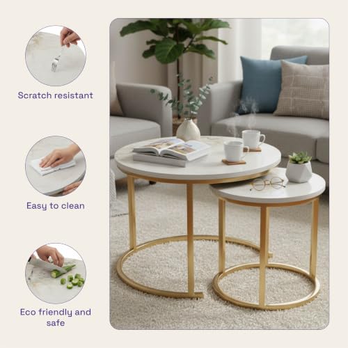 Image of Wakefit Kaltos Coffee Table I Marble Finish I Vitrified Tile Top I Vibranium Brown