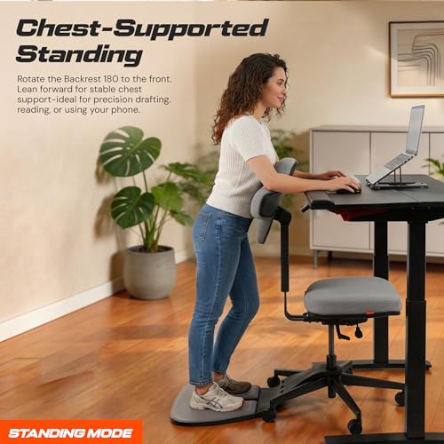 Image of DROGO Stance 5-in-1 Standing Mate Chair, Ergonomic Office Chair for Standing Desk | Sit-Stand-Leaning Perch Chair with Anti-Fatigue Mat | Flip Backrest, Adjustable & Dynamic Posture Support(LightGrey)