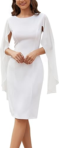 HELYO Vestido corto de gasa con manga de capa para mujer con espalda en V semiformal elegante ajustado para invitadas de boda noche cóctel