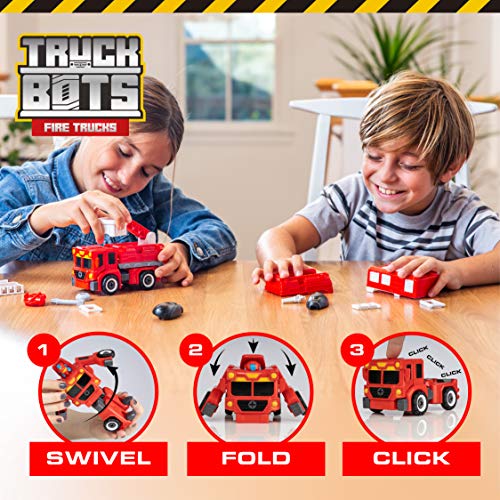 USA Toyz Truck Bots Fire Truck Robots for Kids - 3-in-1 Robot Toy Truck Take Apart Toy for Boys and Girls, 19pc STEM Building Set Robot Toy Builds 3 Fire Trucks, Building Toys Kit with Toy Screwdriver