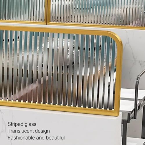 Genérico Mamparas divisorias Elegantes de Hierro Forjado para restaurantes: mampara de Cristal Baja de 30 cm, diseño Moderno a Rayas, Elegante Separador de Espacios para cafeterías y comedores, Ideal