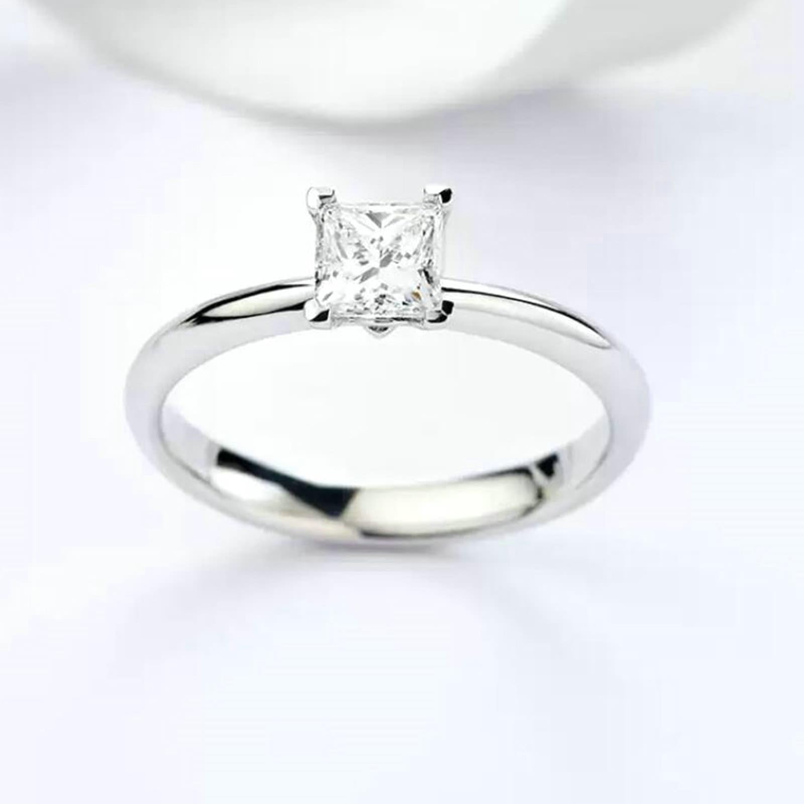 Wycian Anillos de Compromiso Mujer Anillo Compromiso Diamante 9/14/18K Oro Blanco/Platino Diamante de Talla Princesa de 0,5 CT Talla 23,5 Sólido No Chapado Popular para Señoras Cóctel Joyas