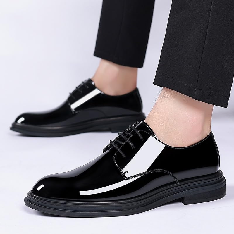 Mens Business Tuxedo Suit Shoes Pointed Toe Shiny Patent Leather Oxford Dress Shoes Black Non Slip Classic Lace Up Formal Tuxedo Derby Shoes(7)2