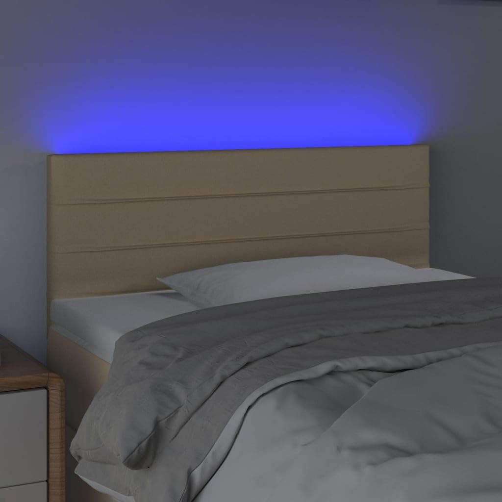 Poggiatesta da letto con LED, panna, tessuto, 80x5x78/88 cm, regolabile, con striscia LED da taglio, supporto per la schiena, USB 5V
