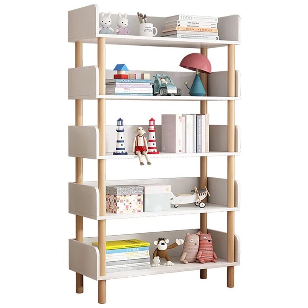 Fashion Bookshelf Floor Living Room Wooden Cabinet Children Picture Book Simple Student Bookcase Bedroom Storage Shelf (White)