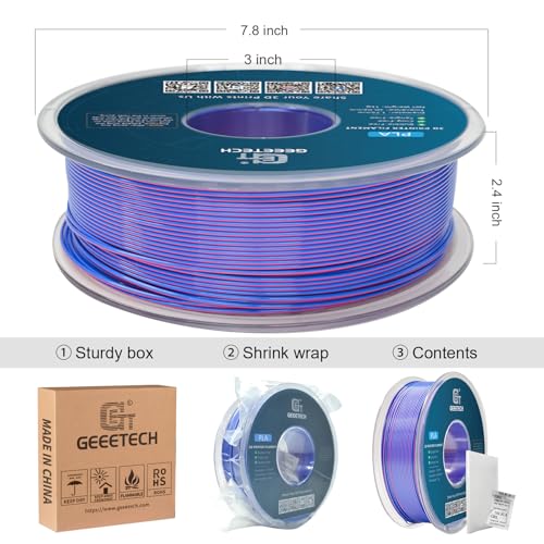 GEEETECH Silk Pla Filament,Silk Dual Color Filament 1,75mm,1KG/Spool für 3D Drucker, Silk Blau&Rot