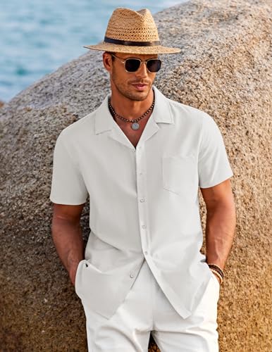 COOFANDY Men's Casual Button Down Shirts Short Sleeve Summer Beach Shirt Cuban Vacation Textured Shirts with Pocket4