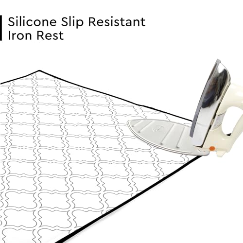 Image of Encasa XO Ironing Mat (Large 120x70 cm) with 3mm Felt Padding, Silicone Iron Rest Protector, Steam Press on Table, Bed, Portable, Heat Reflective, Foldable, Washable, Printed - White Tiles