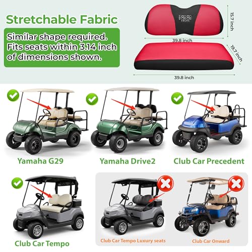 Image of 10L0L Golf Cart Seat Cover Set Fit for Club Car DS Precedent & Yamaha, Warm Bench Seat Covers for Cold Winter Weather, Breathable Washable Polyester Mesh Cloth Gray Black Beige Red Blue