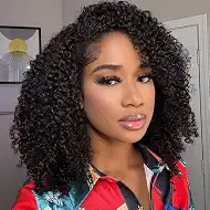 Half Wig Human Hair Glueless Wigs Upgrade 3 IN 1 Half Wig With Drawstring Seamless Clip Ins Flip Over Kinky Curly Human Hair No Glue No Lace For Women 16 Inch