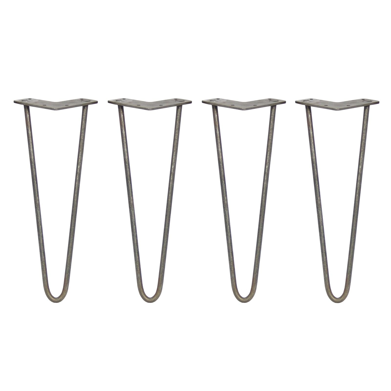 4 x Hairpin Legs/Hair Pin Legs Set SkiSki Legs Furniture Desk Bench Chair Table 14" 2 Prong 10mm Raw Steel & Protector Feet… — image 1