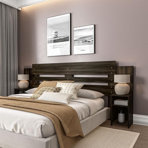Consejos para Comprar Cabecera y Buros los 5 mejores. 47 MOBI Cabecera King Verona – Respaldo de Madera Color Tabaco - Dos Buros Empotrados - Largo 264cm x Alto 110cm – Recamara