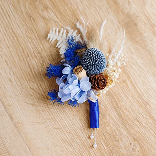 Handmade Bohemian Style Boutonniere With Natural Dried Flowers For Weddings And Special Occasions | Perfect Rustic Decor For Grooms, Fathers, And Groomsmen (Royal Blue) #TOP4