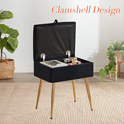 Soohow Vanity Chair Storage Vanity Stool Ottoman Foot Rest, Makeup Vanity Stool With Gold Hot Stamping, Vanity Chair For Makeup Room, Foot Stool For Living Room, Bedroom, Storage Ottoman，Metal Legs #TOP6