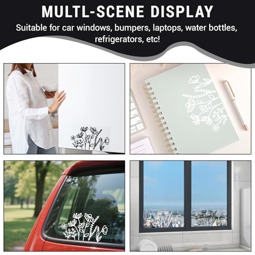 Image of 2 Sheet Wildflowers Boho Car Decal, Floral Car Vinyl Stickers, Bumper Sticker Window Laptop Decal, Plant Lovers Gifts for Mom, 7.8 inch Wide (White+Black)