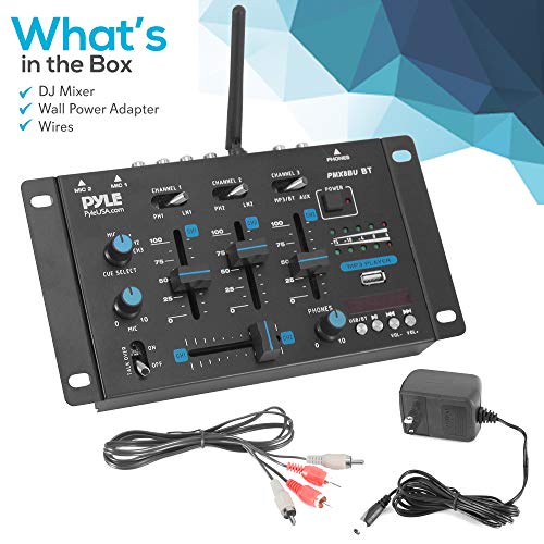 Pyle Wireless Dj Audio Mixer - 3 Channel Bluetooth Compatible Dj Controller Sound Mixer, Mic-Talkover, Usb Reader, Dual Rca Phono/Line In, Microphone Input, Headphone Jack - Pyle Pmx8Bu #TOP6