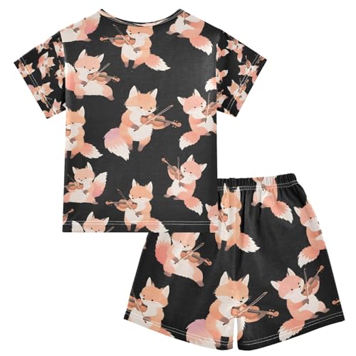 senya Fox Playing Violin Summer Pajamas Set Short Cotton Sleepwear 2 Piece2
