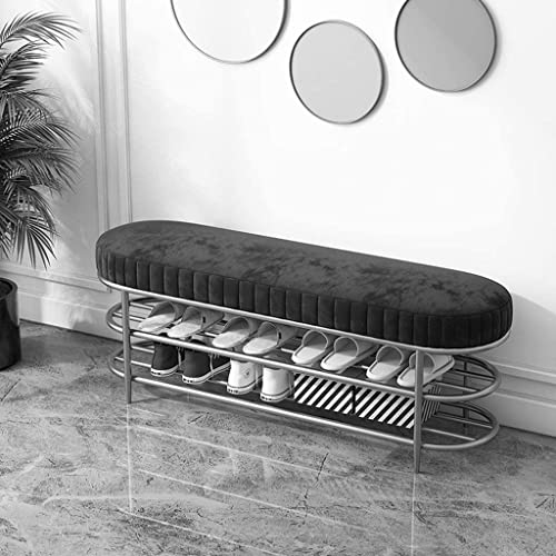 Banc étagère à chaussures entrée moderne 80cm en fer avec coussin rose - 5