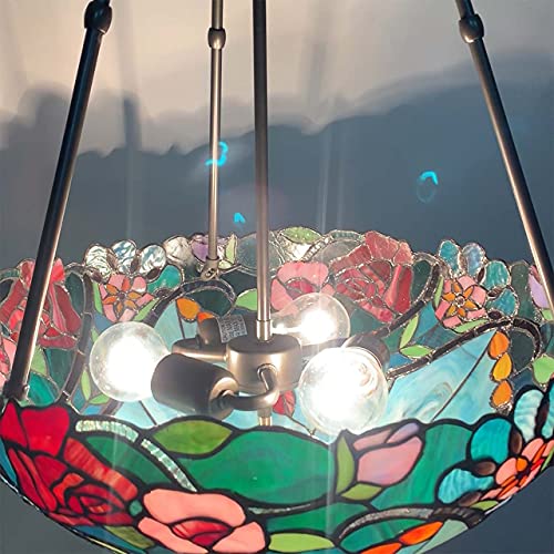 Bieye L10741 Rose Flower Tiffany Style Stained Glass Ceiling Pendant Light With 18-Inch Wide Lampshade thumb #5